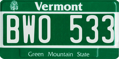 VT license plate BWO533