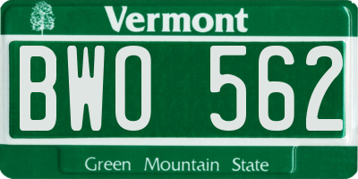 VT license plate BWO562