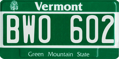 VT license plate BWO602