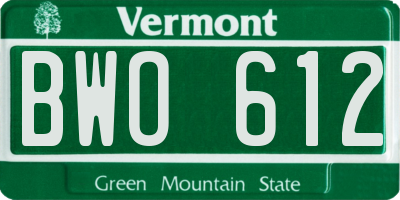 VT license plate BWO612