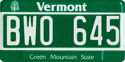 VT license plate BWO645