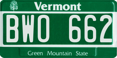 VT license plate BWO662