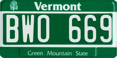 VT license plate BWO669