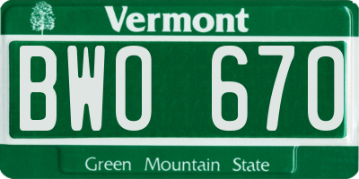 VT license plate BWO670