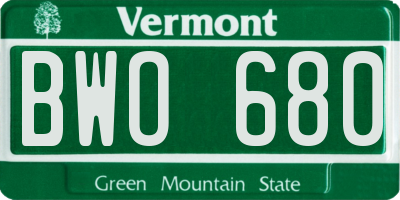 VT license plate BWO680