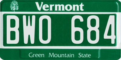 VT license plate BWO684