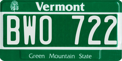 VT license plate BWO722