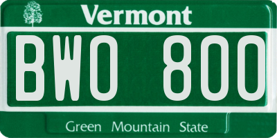 VT license plate BWO800