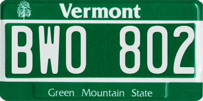 VT license plate BWO802