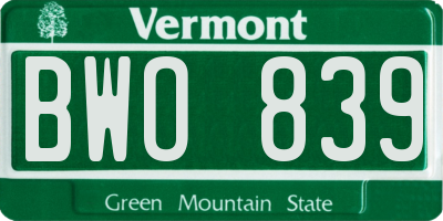 VT license plate BWO839
