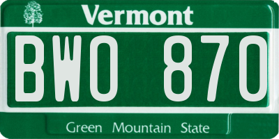 VT license plate BWO870
