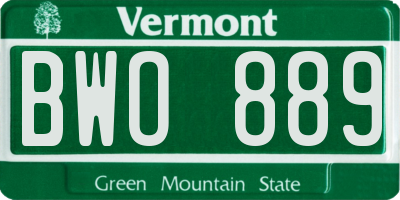 VT license plate BWO889