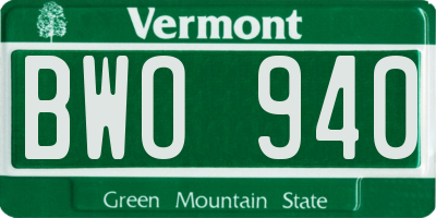 VT license plate BWO940