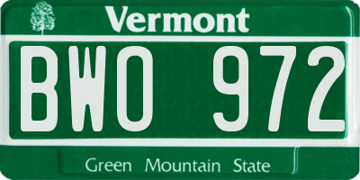 VT license plate BWO972