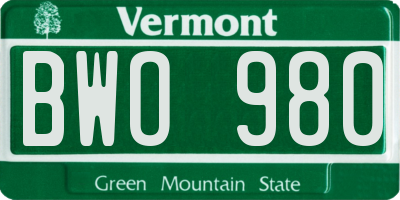 VT license plate BWO980