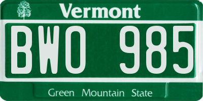 VT license plate BWO985