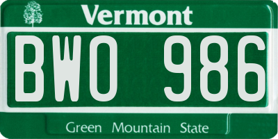VT license plate BWO986
