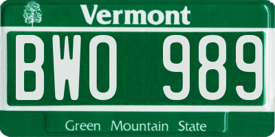 VT license plate BWO989