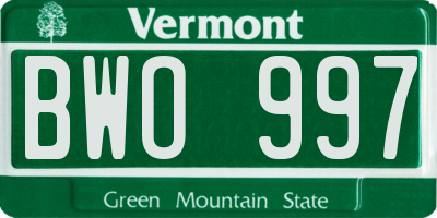 VT license plate BWO997