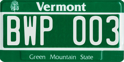 VT license plate BWP003