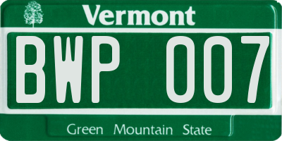 VT license plate BWP007