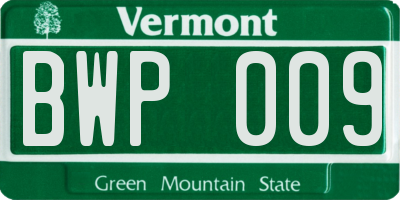 VT license plate BWP009