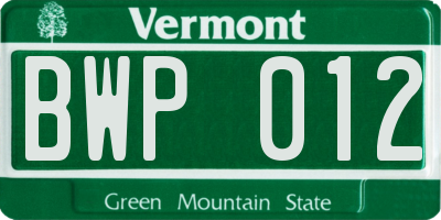 VT license plate BWP012