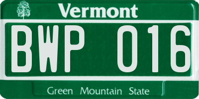 VT license plate BWP016