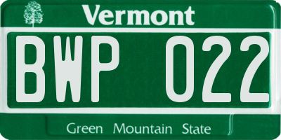 VT license plate BWP022