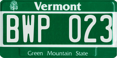 VT license plate BWP023