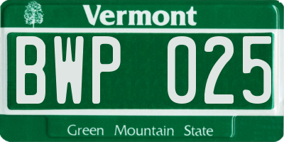 VT license plate BWP025