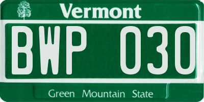 VT license plate BWP030