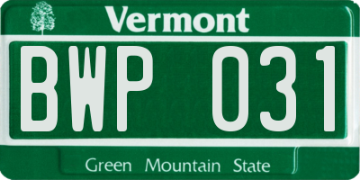 VT license plate BWP031
