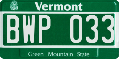 VT license plate BWP033