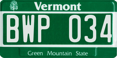 VT license plate BWP034