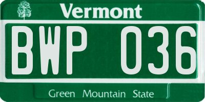 VT license plate BWP036