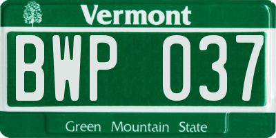 VT license plate BWP037