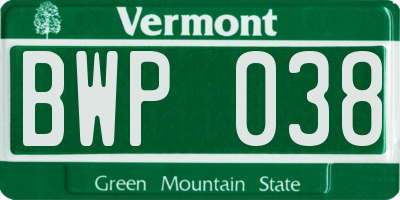 VT license plate BWP038