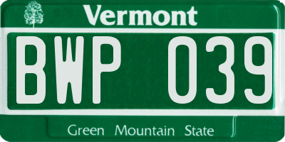 VT license plate BWP039