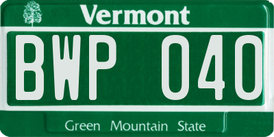 VT license plate BWP040