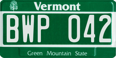 VT license plate BWP042