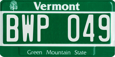 VT license plate BWP049