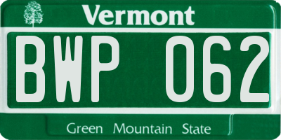 VT license plate BWP062
