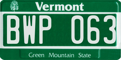 VT license plate BWP063