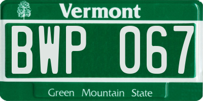 VT license plate BWP067