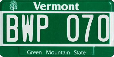 VT license plate BWP070