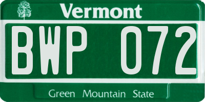 VT license plate BWP072