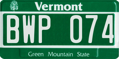 VT license plate BWP074