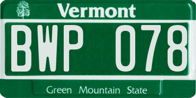 VT license plate BWP078