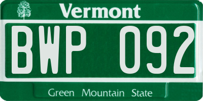 VT license plate BWP092